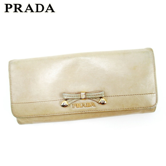Prada long Wallet ribbon motif beige leather - Picture 1 of 6